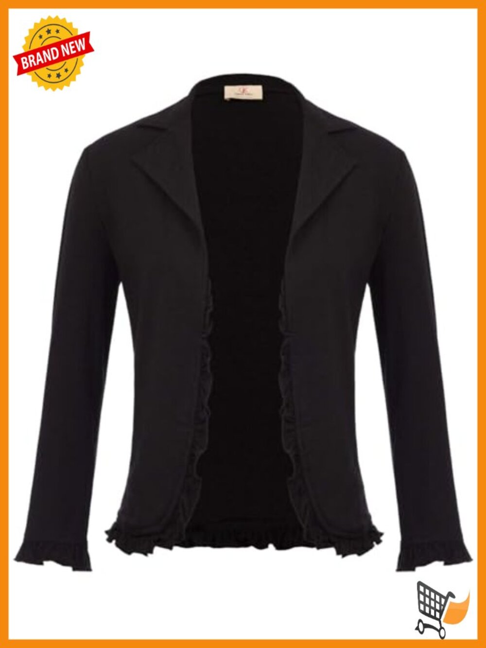 Cropped Blazer Jacket 3/4 Sleeve Open Front Ruffle Cotton Stretch
